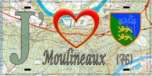 Plaque métal décorative 15X30 J' ❤️ Moulineaux, Seine Maritime (76) géo