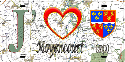 Plaque métal décorative 15X30 J' ❤️ Moyencourt, Somme (80)