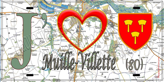 Plaque métal décorative 15X30 J' ❤️ Muille-Villette, Somme (80)