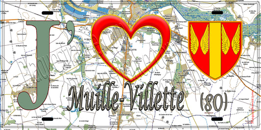 Plaque métal décorative 15X30 J' ❤️ Muille-Villette, Somme (80)