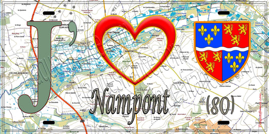 Plaque métal décorative 15X30 J' ❤️ il love Nampont, Somme (80)