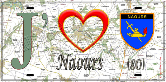 Plaque métal décorative 15X30 J' ❤️ Naours, Somme (80)