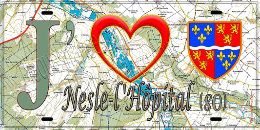 Plaque métal décorative 15X30 J' ❤️ Nesle-l'Hôpital, Somme (80) geo