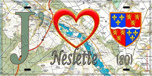 Plaque métal décorative 15X30 J' ❤️ Neslette, Somme (80) géo