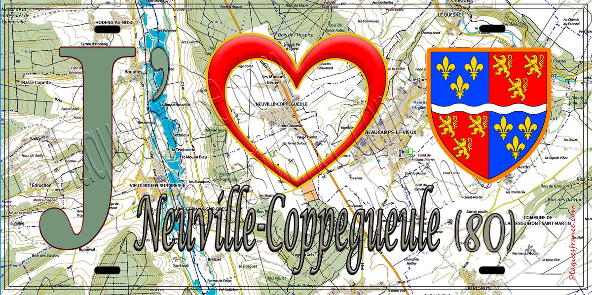 Plaque métal décorative 15X30 J' ❤️ Neuville-Coppegueule, Somme (80) geo