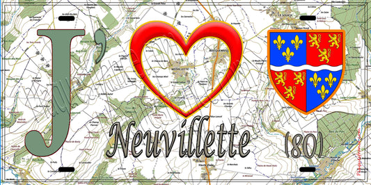 Plaque métal décorative 15X30 J' ❤️ Neuvillette, Somme (80)