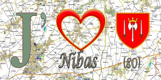 Plaque métal décorative 15X30 J' ❤️ Nibas, Somme (80) géo