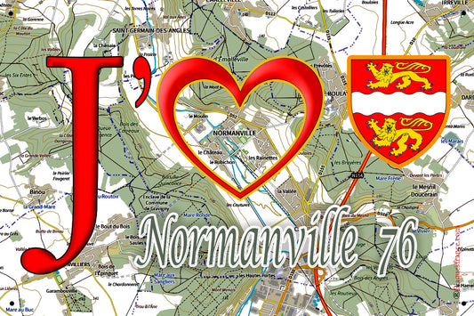 Plaque métal décorative 20 x 30 cm J' ❤️ Normanville, Seine Maritime (76)