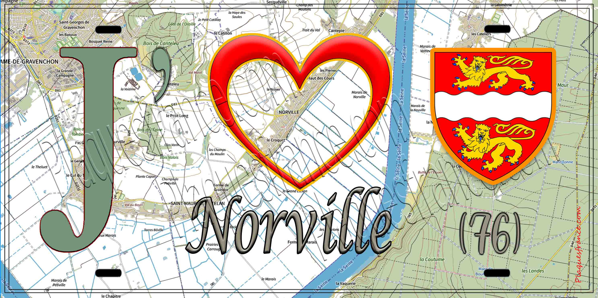 Plaque métal décorative 15X30 J' ❤️ Norville, Seine Maritime (76) géo