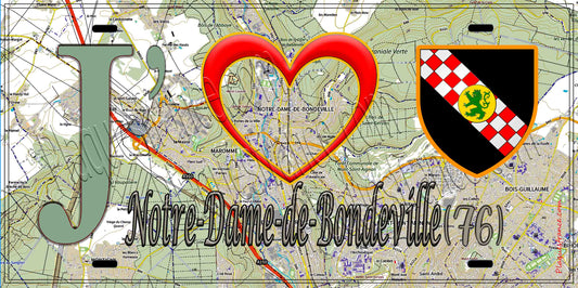 Plaque métal décorative 15X30 J' ❤️ Notre-Dame-de-Bondeville, Seine Maritime (76) geo
