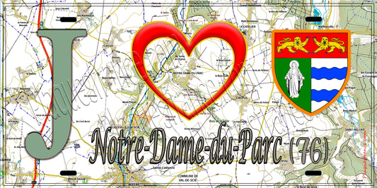 Plaque métal décorative 15x30 J' ❤️ Notre-Dame-du-Parc, Seine Maritime (76) géo