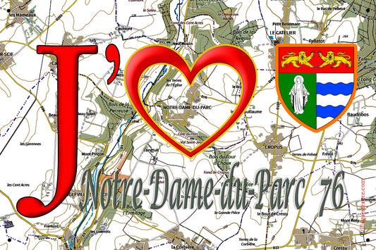 Plaque métal décorative 20 cm x 30 cm J' ❤️ Notre-Dame-du-Parc, Seine Maritime (76)