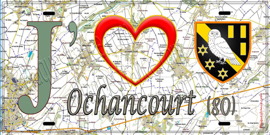Plaque métal décorative 15X30 J' ❤️ Ochancourt, Somme (80) géo