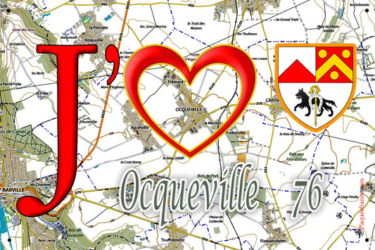 Plaque métal décorative 20 cm x 30 cm  J' ❤️ Ocqueville, Seine Maritime (76)