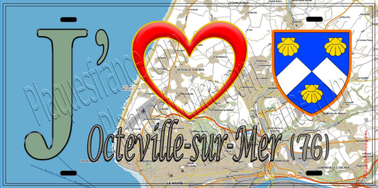 Plaque métal décorative 15X30 J' ❤️ Octeville-sur-Mer, Seine Maritime (76) geo