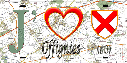 Plaque métal décorative 15X30 J' ❤️ Offignies, Somme (80) geo