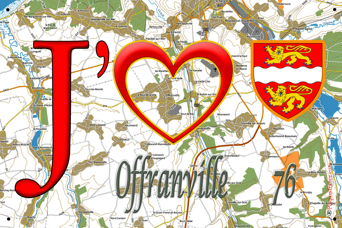 Plaque métal décorative 20x30 cm J' ❤️ Offranville, Seine Maritime (76)