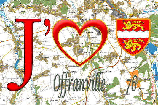 Plaque métal décorative 20x30 cm J' ❤️ Offranville, Seine Maritime (76)