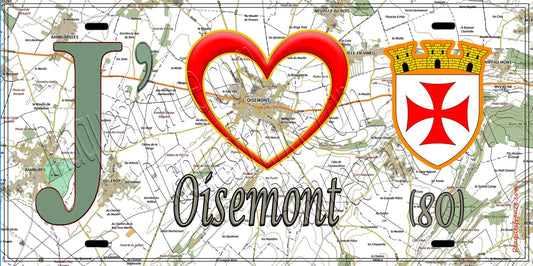 Plaque métal décorative 15X30 J' ❤️ Oisemont, Somme (80) géo