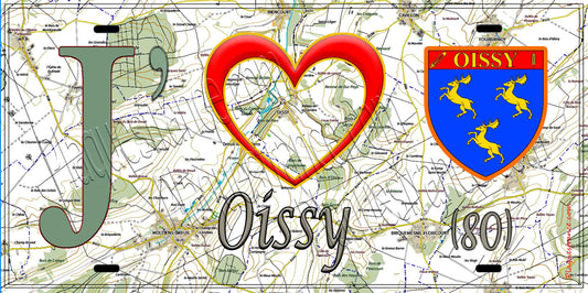 Plaque métal décorative 15X30 J' ❤️ Oissy, Somme (80) géo