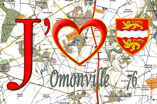 Plaque métal décorative 20 cm x 30 cm J' ❤️ Omonville, Seine Maritime (76)