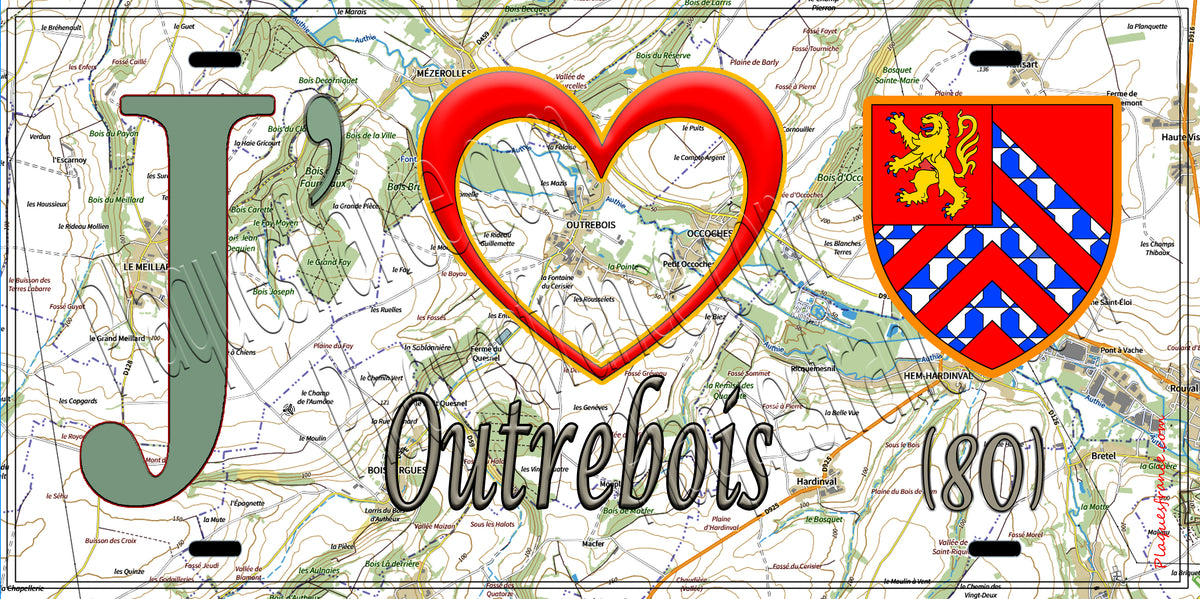 Plaque métal décorative 15X30 J' ❤️ Outrebois, Somme (80)