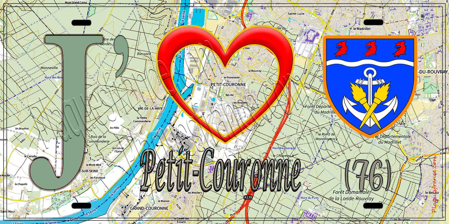 Plaque métal décorative 15X30 J' ❤️ Petit-Couronne, Seine Maritime (76)