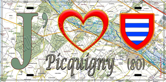 Plaque métal décorative 15X30 J' ❤️ Picquigny, Somme (80) géo