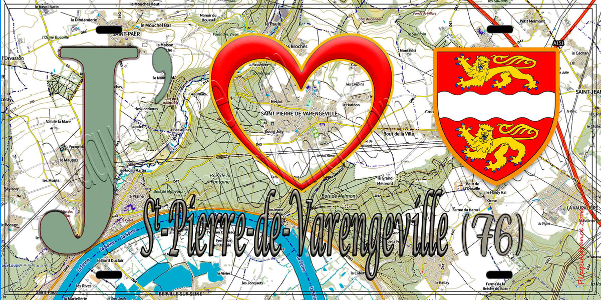 Plaque métal décorative 15X30 J' ❤️ Saint-Pierre-de-Varengeville, Seine Maritime (76) géo
