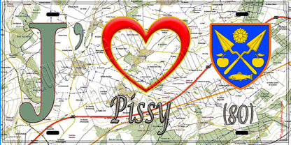 Plaque métal décorative 15X30 J' ❤️ Pissy, Somme (80) géo
