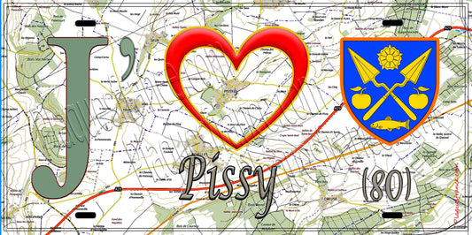 Plaque métal décorative 15X30 J' ❤️ Pissy, Somme (80) géo