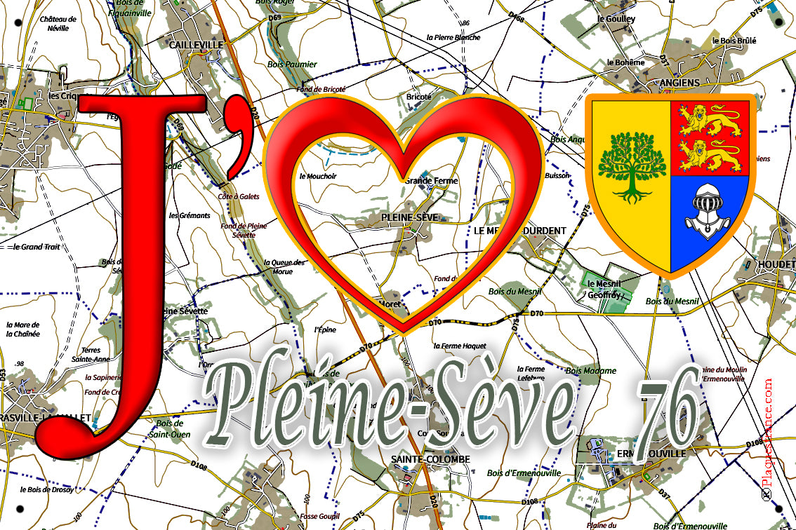 Plaque métal décorative 20 cm x 30 cm J' ❤️ Pleine-Sève, Seine Maritime (76)