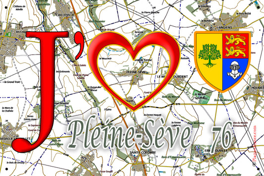 Plaque métal décorative 20 cm x 30 cm J' ❤️ Pleine-Sève, Seine Maritime (76)