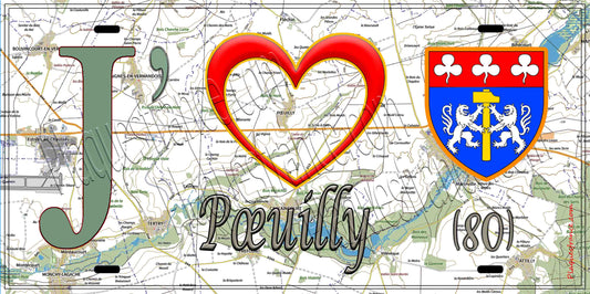 Plaque métal décorative 15X30 J' ❤️ Pœuilly, Somme (80)