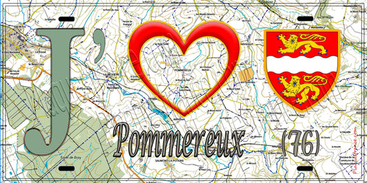 Plaque métal décorative 15X30 J' ❤️ Pommereux, Seine Maritime (76) géo