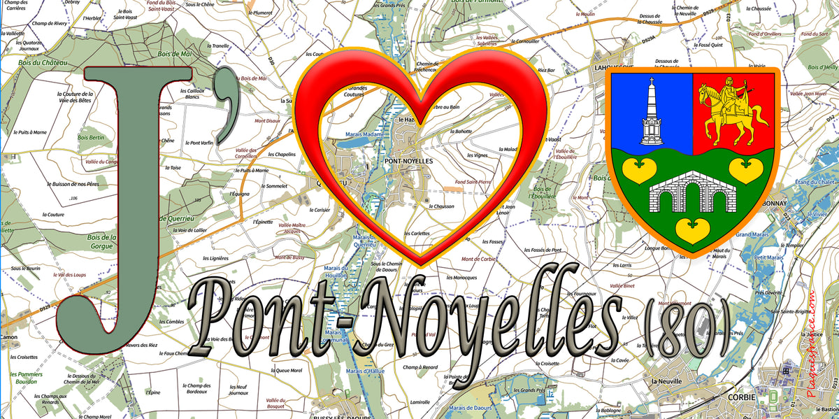 Plaque métal décorative 15X30 J' ❤️ Pont-Noyelles, Somme (80)