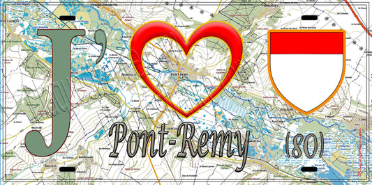Plaque métal décorative 15X30 J' ❤️ il love Pont-Remy, Somme (80)