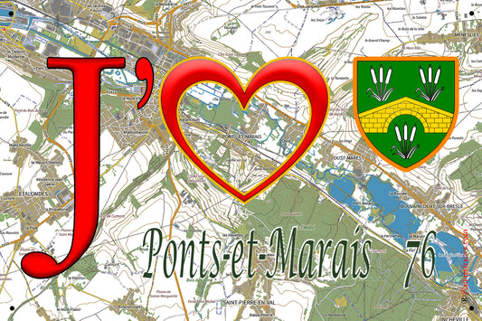 Plaque métal décorative 20 cm x 30 cm J' ❤️ Ponts-et-Marais, Seine Maritime (76)