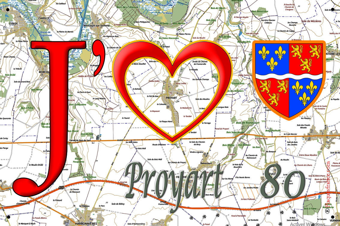 Plaque métal décorative 20X30 J' ❤️ Proyart, Somme (80)