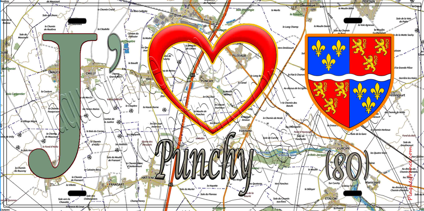 Plaque métal décorative 20 cm x 30 cm J' ❤️ Punchy, Somme (80)