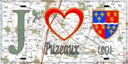 Plaque métal décorative 20 cm x 30 cm J' ❤️ Puzeaux, Somme (80)
