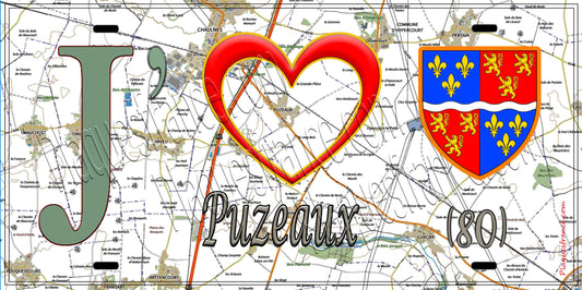 Plaque métal décorative 20 cm x 30 cm J' ❤️ Puzeaux, Somme (80)