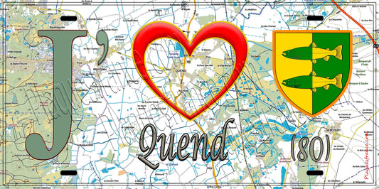 Plaque métal décorative 15X30 J' ❤️ il love Quend, Somme (80)