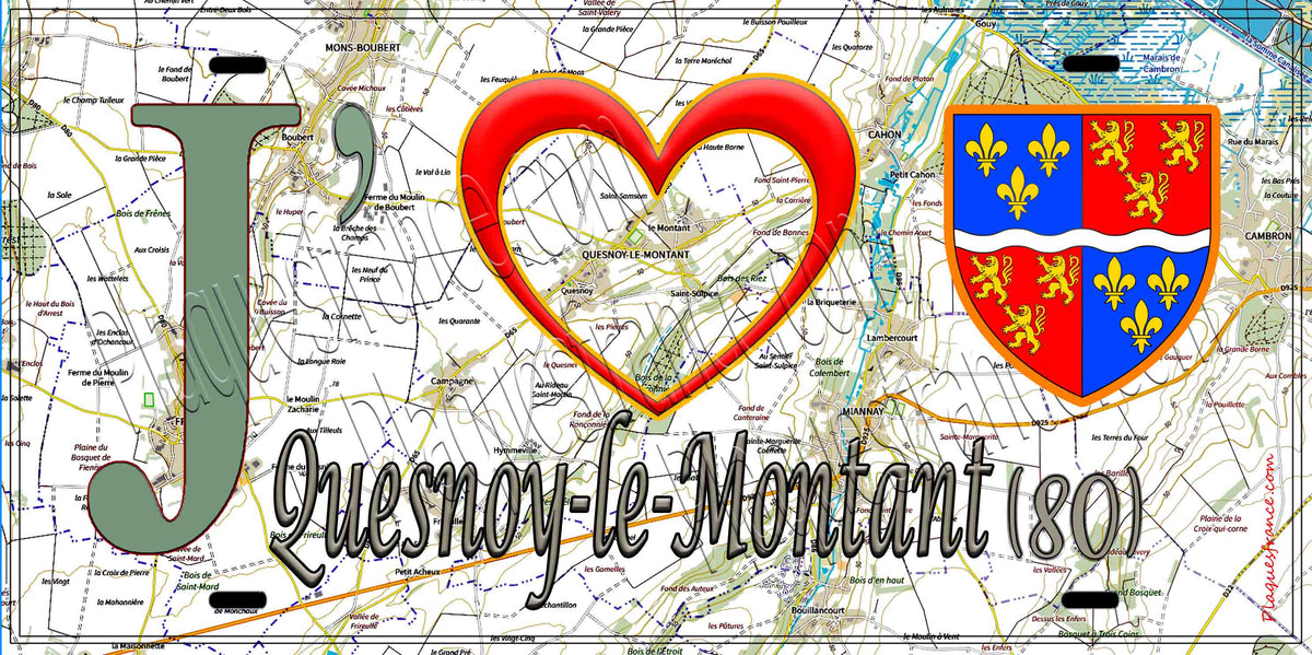Plaque métal décorative 15X30 J' ❤️ Quesnoy-le-Montant, Somme (80) géo