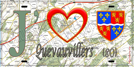Plaque métal décorative 15X30 J' ❤️ Quevauvillers, Somme (80) geo