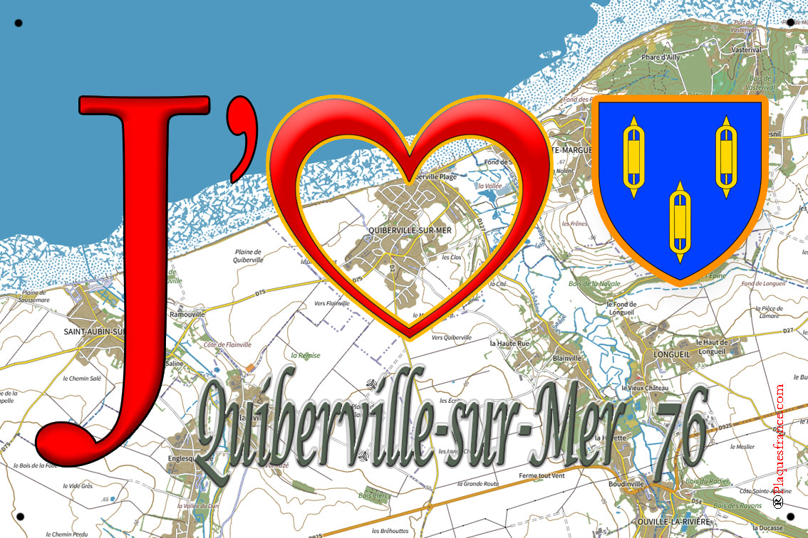 Plaque métal décorative 20x30 cm J' ❤️ Quiberville-sur-Mer, Seine Maritime (76)