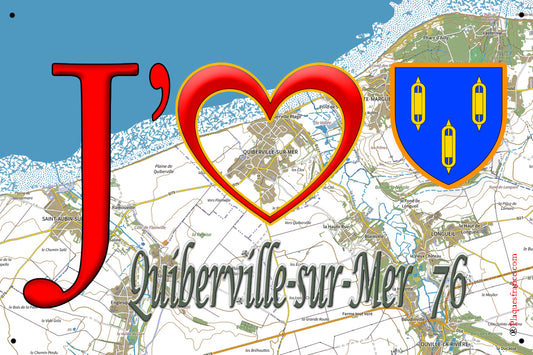 Plaque métal décorative 20x30 cm J' ❤️ Quiberville-sur-Mer, Seine Maritime (76)