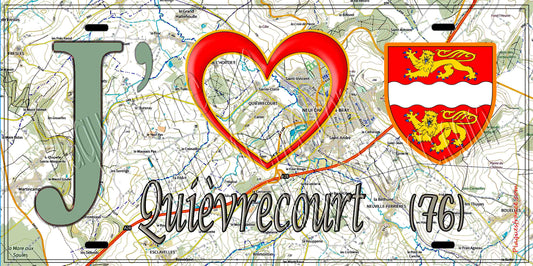 Plaque métal décorative 15X30 J' ❤️ Quièvrecourt, Seine Maritime (76) géo