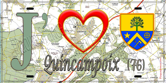 Plaque métal décorative 15X30 J' ❤️ Quincampoix, Seine Maritime (76) géo