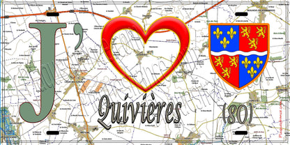 Plaque métal décorative 20 cm x 30 cm J' ❤️ Quivières, Somme (80)